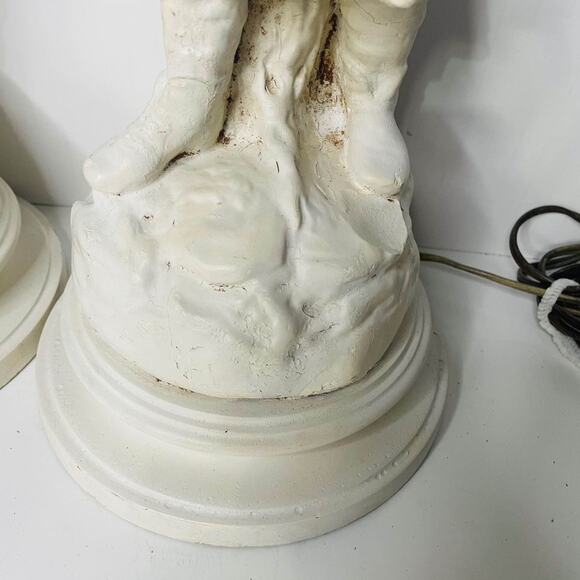 VINTAGE PAIR LARGE TABLE LAMPS CHALKWARE FIGURE WOMAN AND MAN - Picture 5 of 7